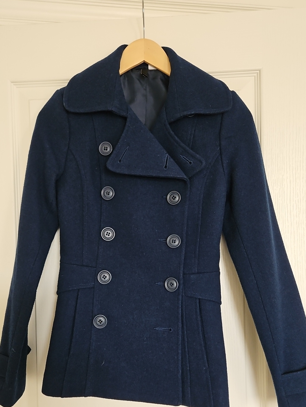 Divided By H&M Navy Double-Breasted Wool-Blend Peacoat Size 2